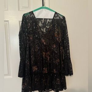 Free People Black Sequined Mini Dress-Med